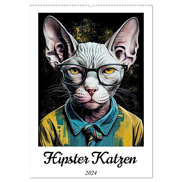 Hipster Katzen (Wandkalender 2024 DIN A2 hoch), CALVENDO Monatskalender, Justyna Jaszke JBJart