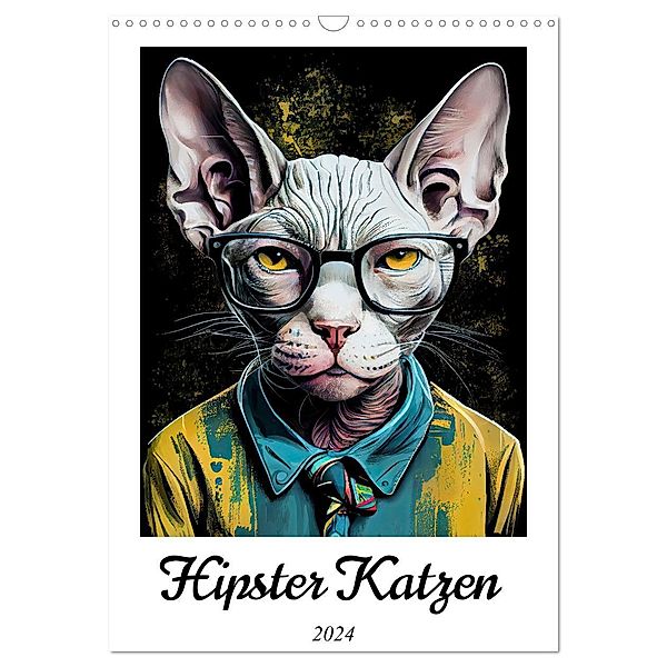 Hipster Katzen (Wandkalender 2024 DIN A3 hoch), CALVENDO Monatskalender, Justyna Jaszke JBJart