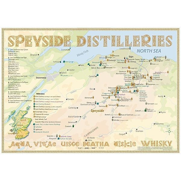 Hirst, R: Whisky Distilleries Speyside - Tasting Map 34x24cm, Rüdiger Jörg Hirst