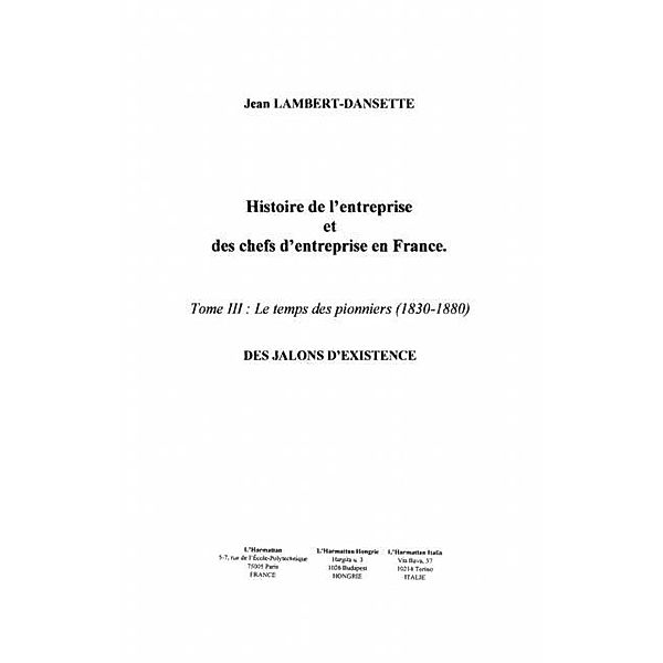 Histoire de l'entreprise et des chefs d'entreprise en France / Hors-collection, Lambert Dansette Jean
