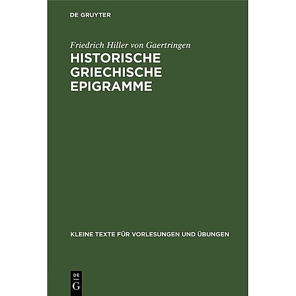 Historische griechische Epigramme / Kleine Texte für Vorlesungen und Übungen Bd.156, Friedrich Hiller von Gaertringen