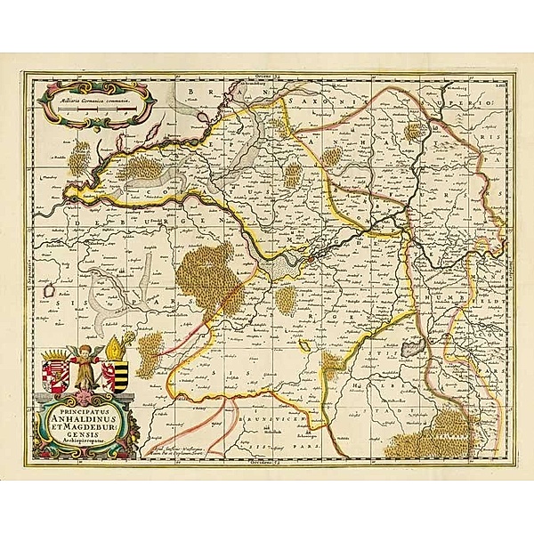 Historische Karte: Das Fürstentum Anhalt und das Erzbistum Magdeburg 1647, Plano, Johannes Janssonius