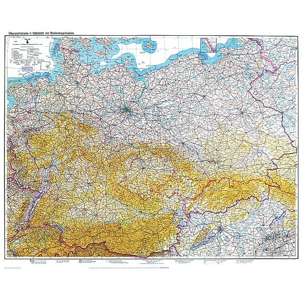 Historische Karte: DEUTSCHLAND  1938 - Übersichtskarte mit der Bodenorganisation der Deutschen Luftwaffe (plano)