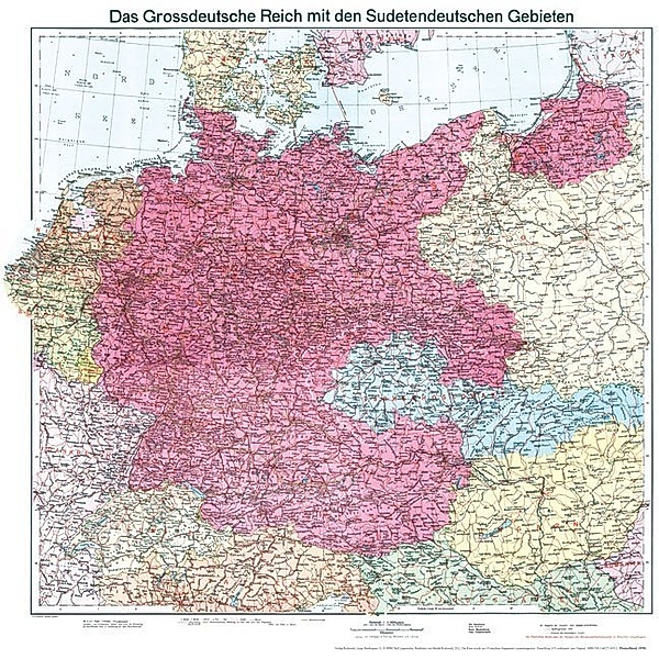 Historische Karte: Deutschland - Das Grossdeutsche Reich mit dem Sudetendeutschen Gebieten, 1938 Planokarte