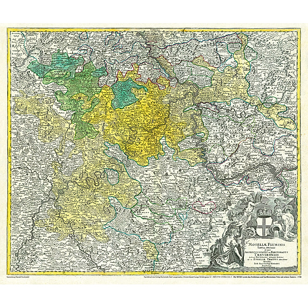 Historische Karte: Die MOSEL 1720 und das Erzbistum sowie Kurfürstentum Trier mit seinen Ämtern, Johann B. Homann