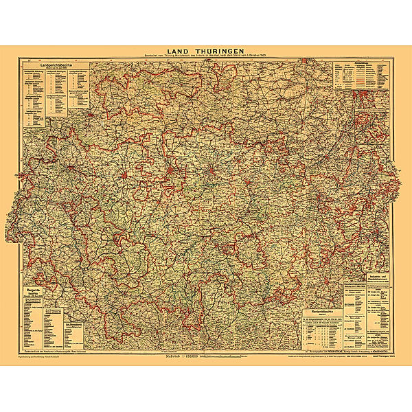 Historische Karte: LAND THÜRINGEN vom 1. Oktober 1923