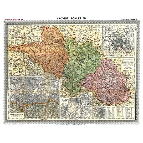 Historische Karte: Provinz SCHLESIEN im Deutschen Reich - um 1910 [gerollt], Friedrich Handtke