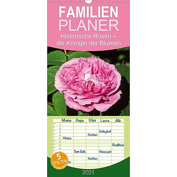 Historische Rosen - die Königin der Blumen - Familienplaner hoch (Wandkalender 2021 , 21 cm x 45 cm, hoch), Calvendo