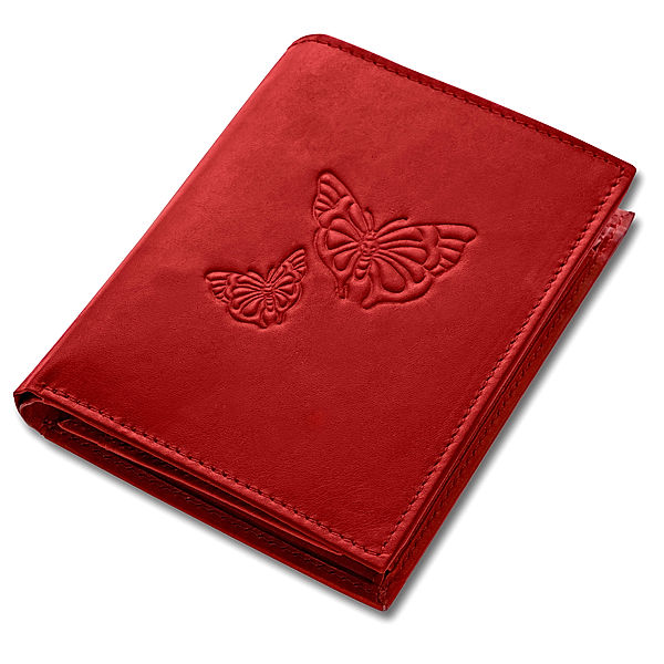 HJP Damen-Geldbörse Butterfly, aus Leder (Farbe: rot)