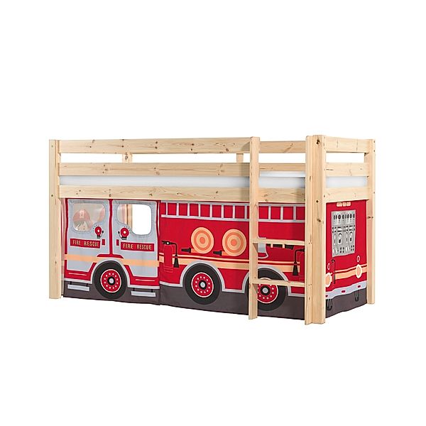 Vipack Hochbett Pino 90 x 200 cm, Vorhang (Typ: Fire Rescue, Farbe: natur)