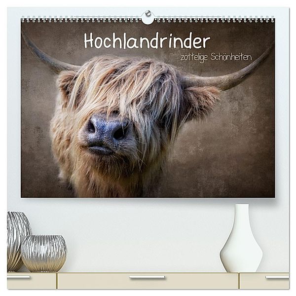 Hochlandrinder - Zottelige Schönheiten (hochwertiger Premium Wandkalender 2025 DIN A2 quer), Kunstdruck in Hochglanz, Calvendo, Claudia Moeckel