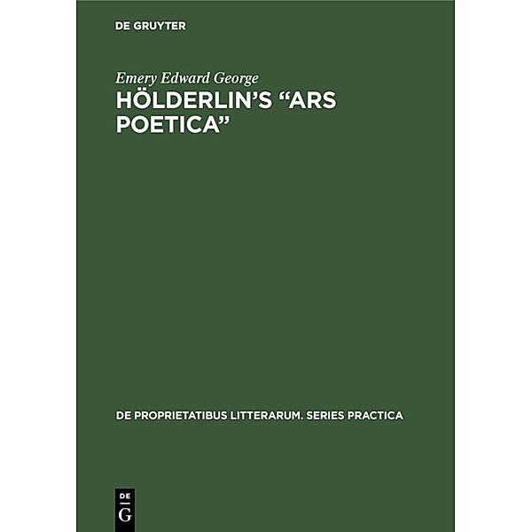 Hölderlin's Ars poetica, Emery Edward George