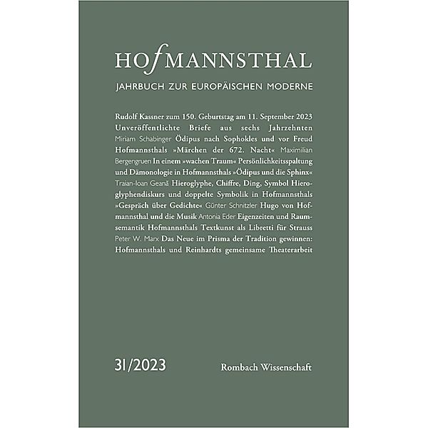 Hofmannsthal - Jahrbuch zur Europäischen Moderne / Hofmannsthal. Jahrbuch zur europäischen Moderne Bd.31