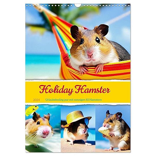 Holiday Hamster - Urlaubsfeeling pur mit sonnigen KI Hamstern (Wandkalender 2024 DIN A3 hoch), CALVENDO Monatskalender, Fred Schimak