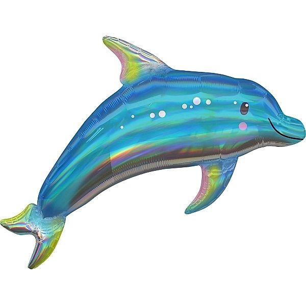 Holographic SuperShape Iridescent Blue Dolphin Folienballon P40 verpackt 73cm