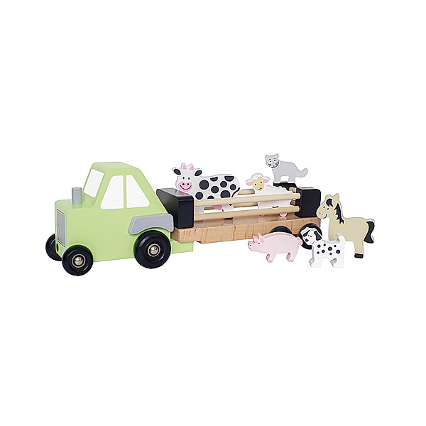 JaBaDaBaDo Holz-Auto FARM TRACTOR mit Tieren 7-teilig in grün/bunt