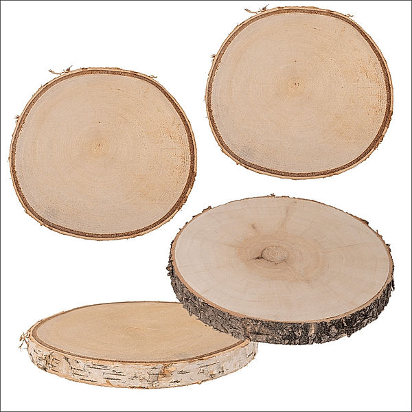 Holz-Deko-Baumscheiben, 4er Set