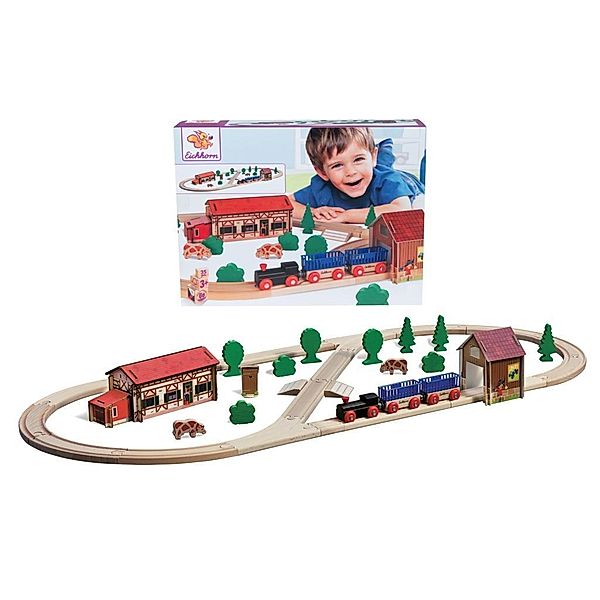 Eichhorn Holz-Eisenbahn BAUERNHOF-SET 41-teilig