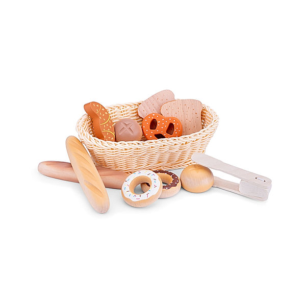 New Classic Toys Holz-Lebensmittel BROTKORB 12-teilig in beige/braun