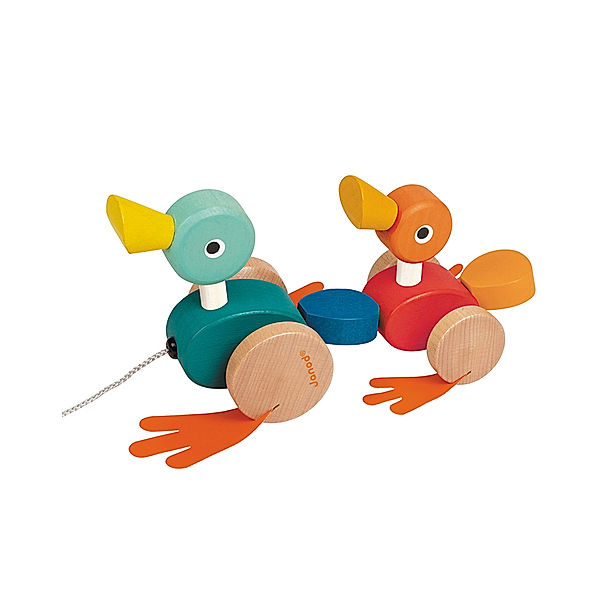 Janod Holz-Nachzieh-Spielzeug ENTENFAMILIE in orange