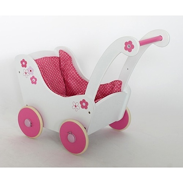 CHIC 2000 Holz-Puppenwagen weiss/rosa,42cmHöhe
