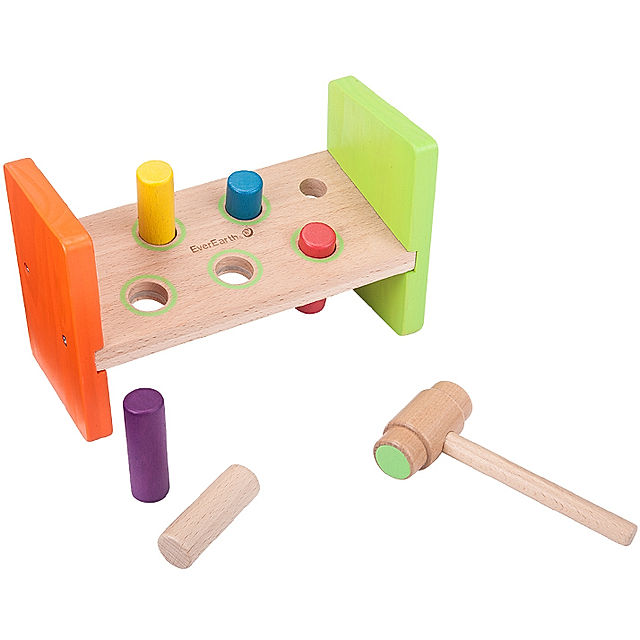 Holz-Spielzeug KLOPF- UND HAMMERBANK 7-teilig in bunt kaufen