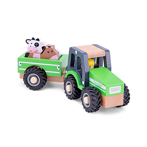 New Classic Toys Holz-Traktor mit Anhänger in grün