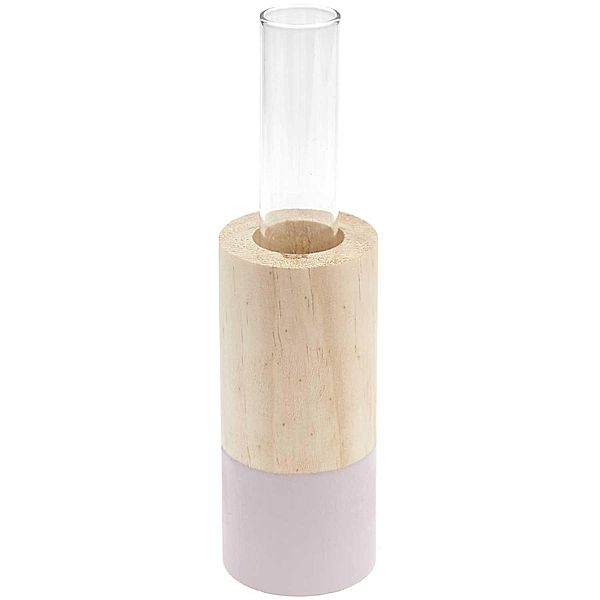 Holz Vase mit Reagenzglas, flieder,Ø 4cm, H 10cm