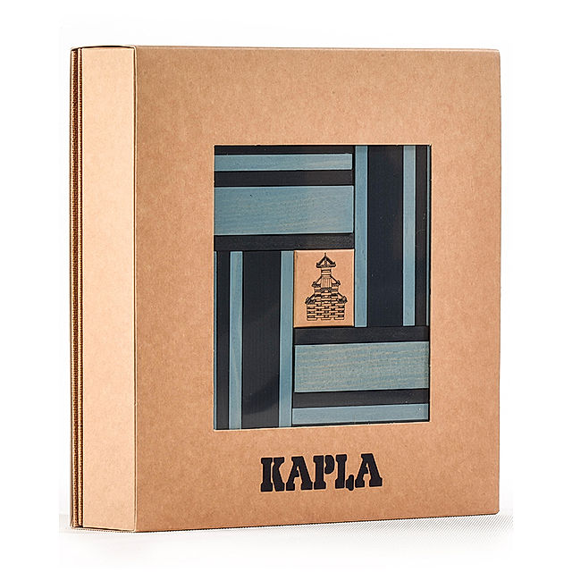 Holzbauplättchen FARBE 40-teilig mit Bastelbuch in hellblau dunkelblau