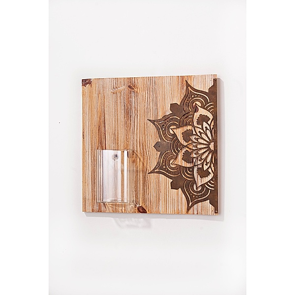 Holzbild Mandala mit Glasvase