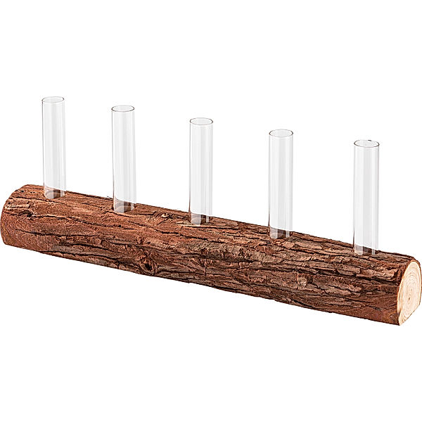 Holzdeko mit 5 Glasvasen