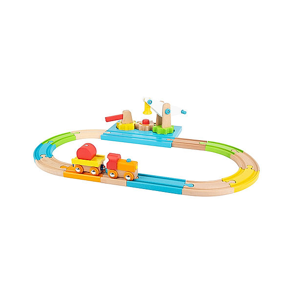 small foot® Holzeisenbahn JUNIOR – KRAN 16-teilig in bunt