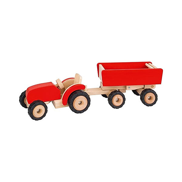 Goki Holzfahrzeug TRAKTOR mit Anhänger in rot