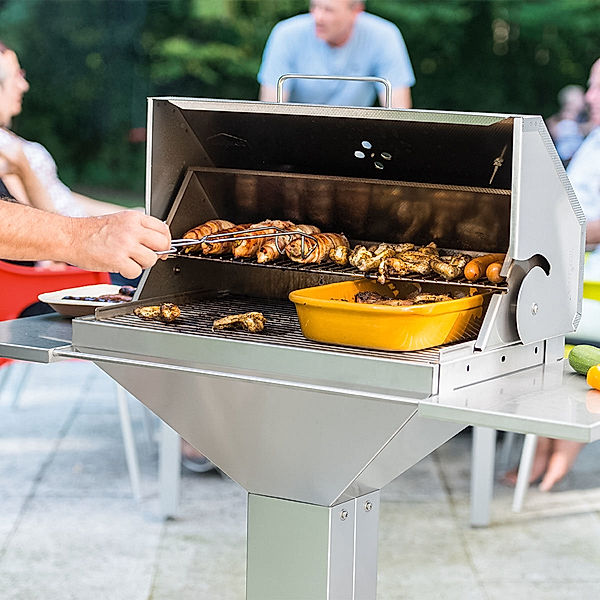 Holzkohlegrill BBQ Station T4, mit verchromten Grillrost, Edelstahl