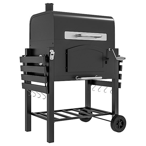 Holzkohlegrill mit Thermometer schwarz (Farbe: schwarz)