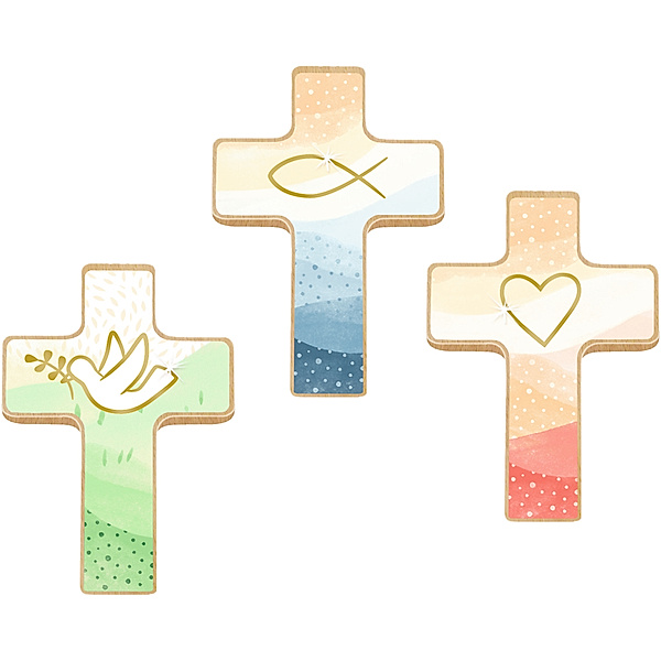 Holzkreuz - Du bist geborgen in Gottes Hand - Kleine Hand-Holzkreuze auf Mini-Büchlein