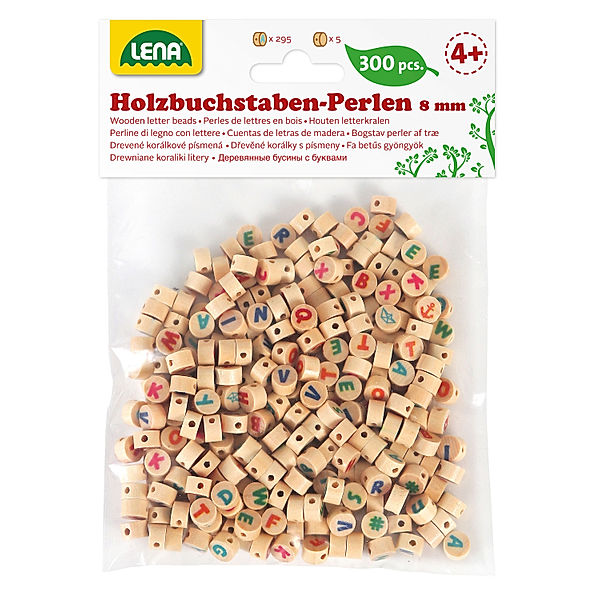 LENA® Holzperlen BUCHSTABEN (8x5 mm) 300-teilig in natur/bunt