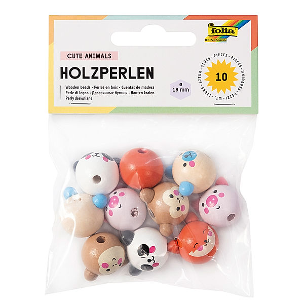 folia Holzperlen CUTE ANIMALS 10-teilig