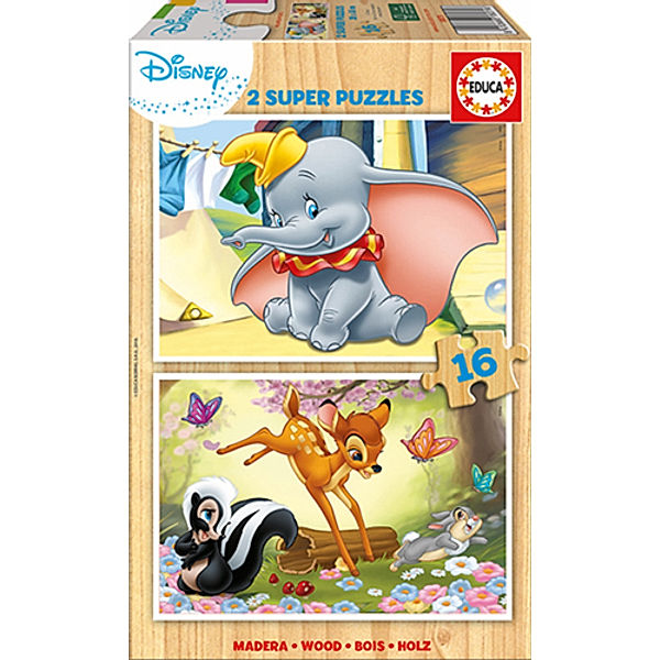 Educa Puzzle, Carletto Deutschland Holzpuzzle Dumbo & Bambi (Kinderpuzzle)