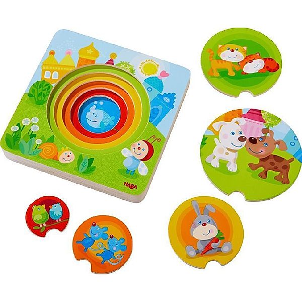 HABA Holzpuzzle Kunterbunte Tierkinder (Kinderpuzzle)