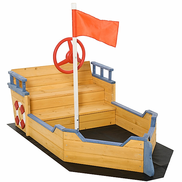 Outsunny Holzspielboot für Kinder mit Sandkasten