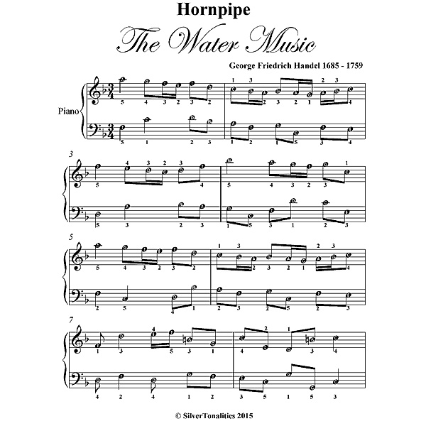 Hornpipe the Water Music Easiest Piano Sheet Music, George Friedrich Handel