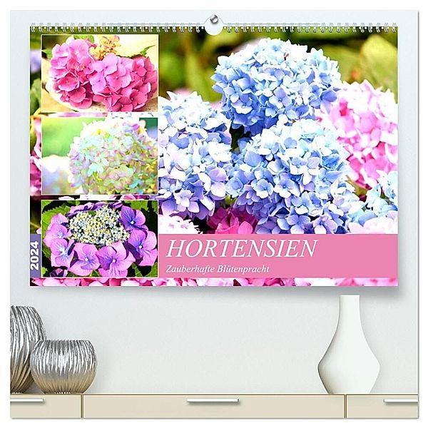 Hortensien. Zauberhafte Blütenpracht (hochwertiger Premium Wandkalender 2024 DIN A2 quer), Kunstdruck in Hochglanz, Rose Hurley
