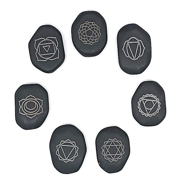 Hot Massage Stone Chakra graviert Set7