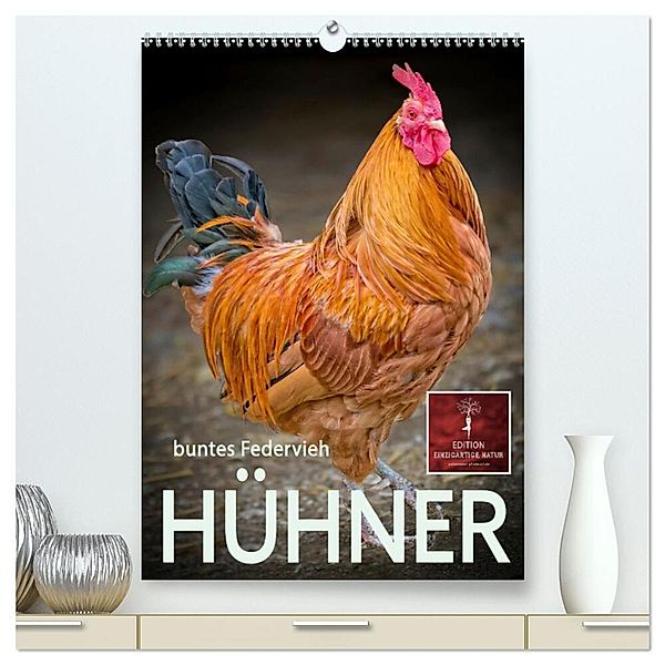 Hühner - buntes Federvieh (hochwertiger Premium Wandkalender 2024 DIN A2 hoch), Kunstdruck in Hochglanz, Peter Roder