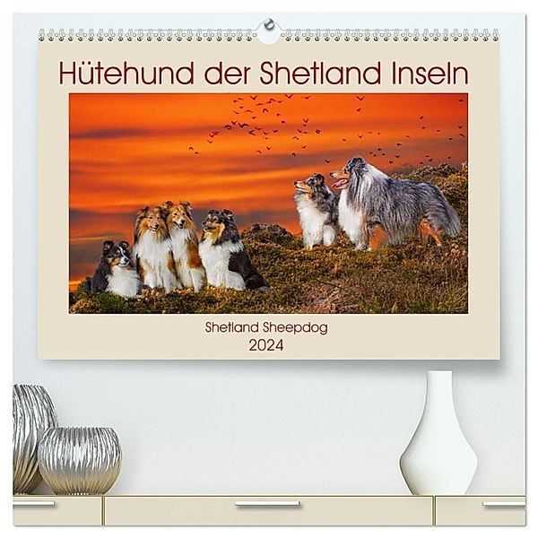 Hütehund der Shetland Inseln - Shetland Sheepdog (hochwertiger Premium Wandkalender 2024 DIN A2 quer), Kunstdruck in Hochglanz, Sigrid Starick