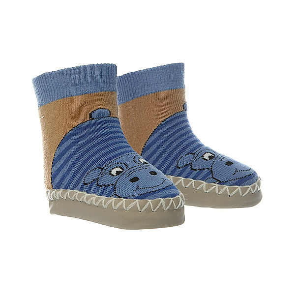 Playshoes Hüttenschuhe NILPFERD in blau/beige