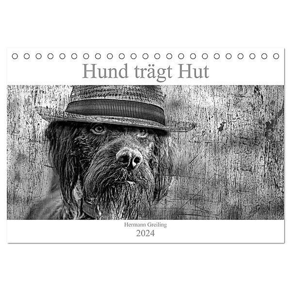 Hund trägt Hut (Tischkalender 2024 DIN A5 quer), CALVENDO Monatskalender, Hermann Greiling