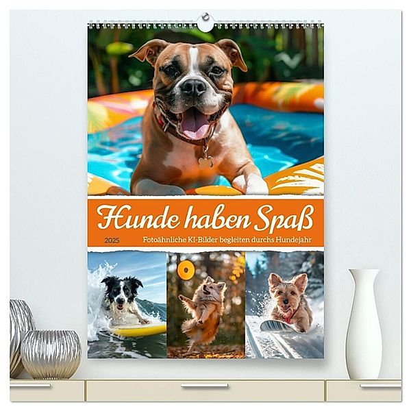 Hunde haben Spaß (hochwertiger Premium Wandkalender 2025 DIN A2 hoch), Kunstdruck in Hochglanz, Calvendo, Sabine Löwer