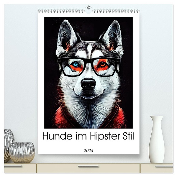 Hunde im Hipster Stil (hochwertiger Premium Wandkalender 2024 DIN A2 hoch), Kunstdruck in Hochglanz, Justyna Jaszke JBJart